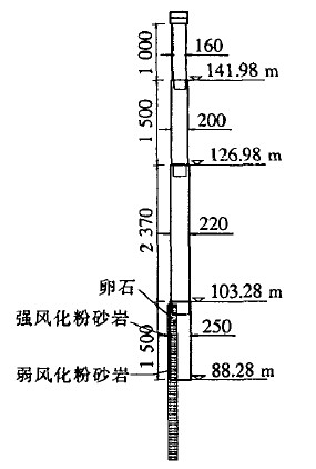 圖1 舒溪口大橋基礎、下部構造尺寸(單位：cm)