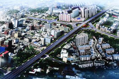 改造后的府青立交橋?yàn)槿龑恿Ⅲw式交通，將緩解城東進(jìn)出城壓力。（效果圖）