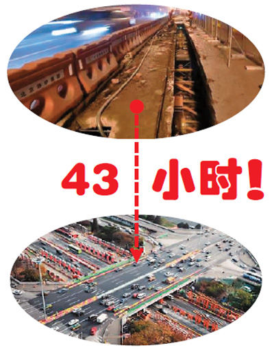上圖為正準(zhǔn)備施工的三元橋，下圖為車輛在新橋面上駛過。